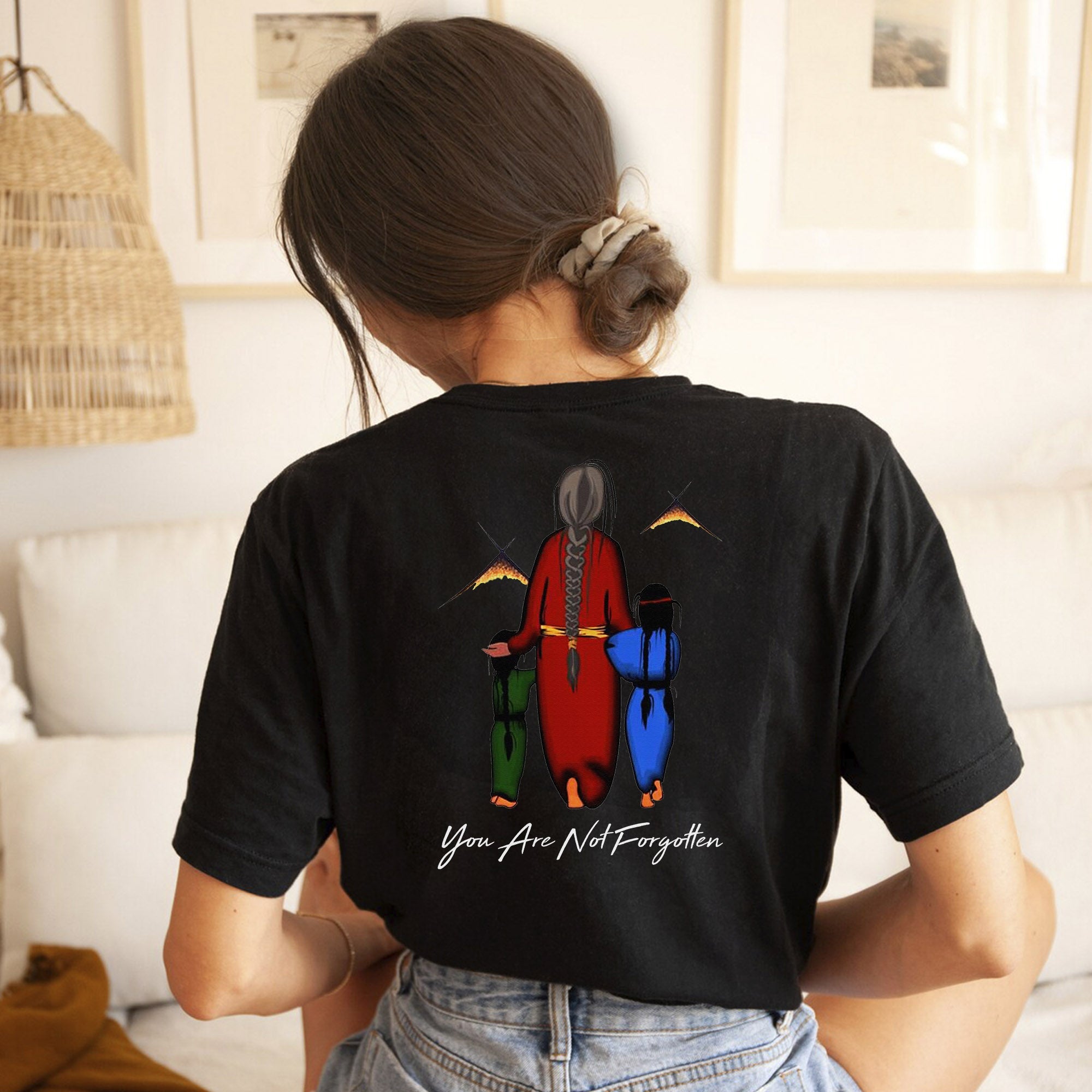 Every Child Matters  Grandma With Grandniece Orange Indigenous Unisex Back T-shirt/Hoodie/Sweatshirt