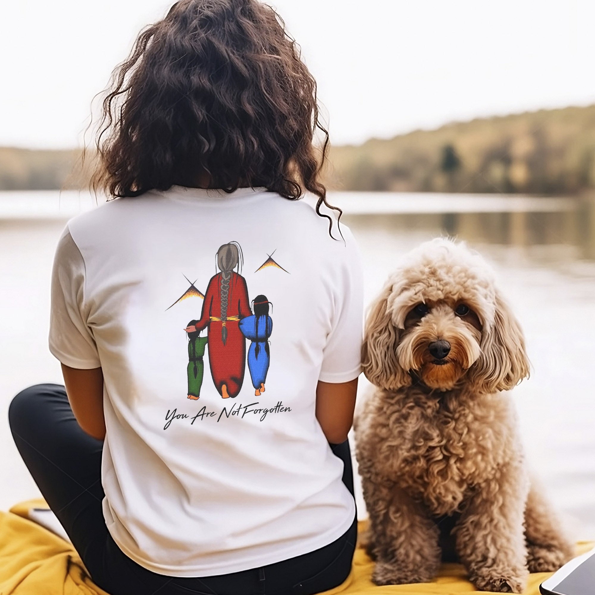 Every Child Matters  Grandma With Grandniece Orange Indigenous Unisex Back T-shirt/Hoodie/Sweatshirt
