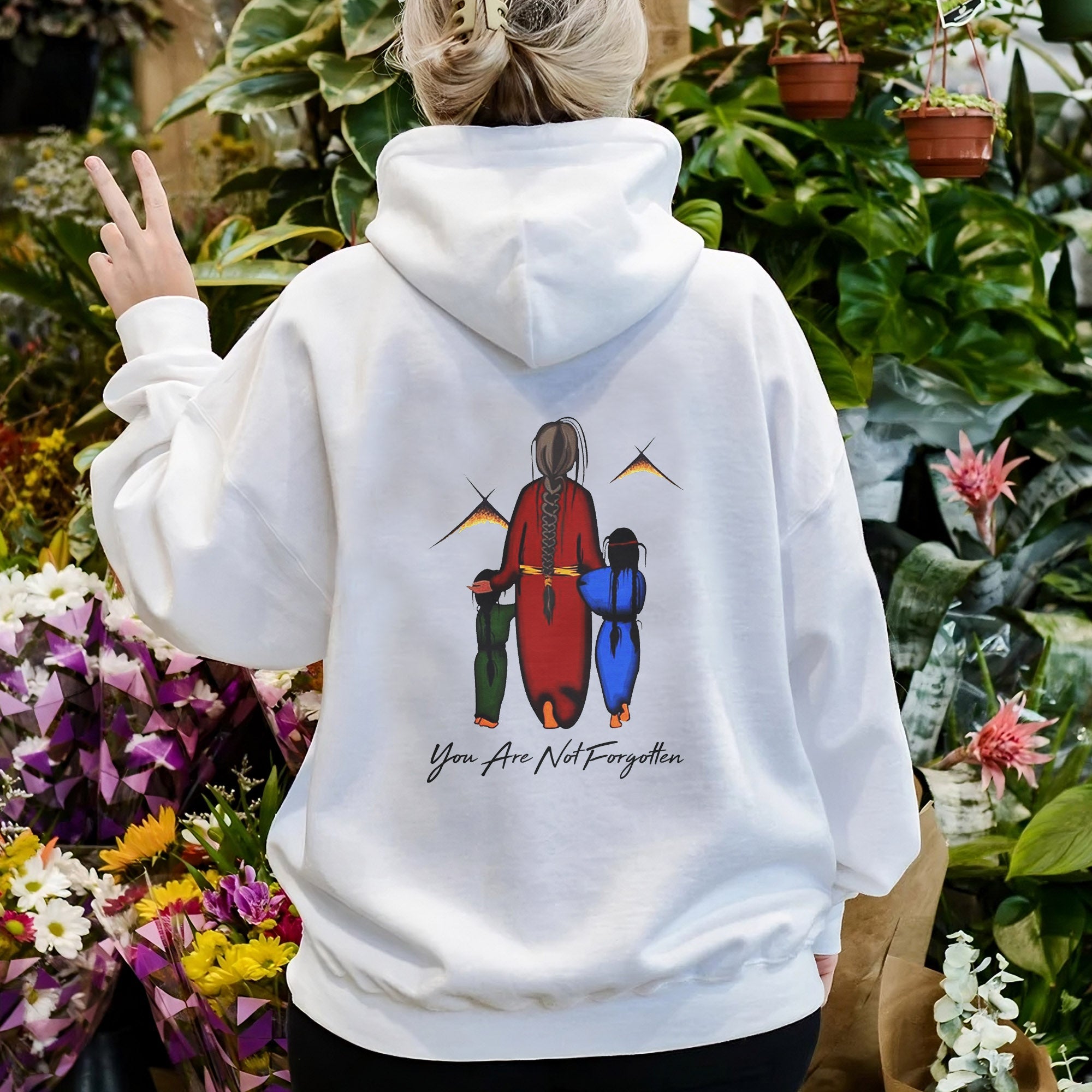 Every Child Matters  Grandma With Grandniece Orange Indigenous Unisex Back T-shirt/Hoodie/Sweatshirt