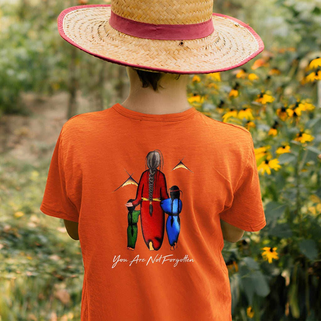 Every Child Matters  Grandma With Grandniece Orange Indigenous Unisex Back T-shirt/Hoodie/Sweatshirt