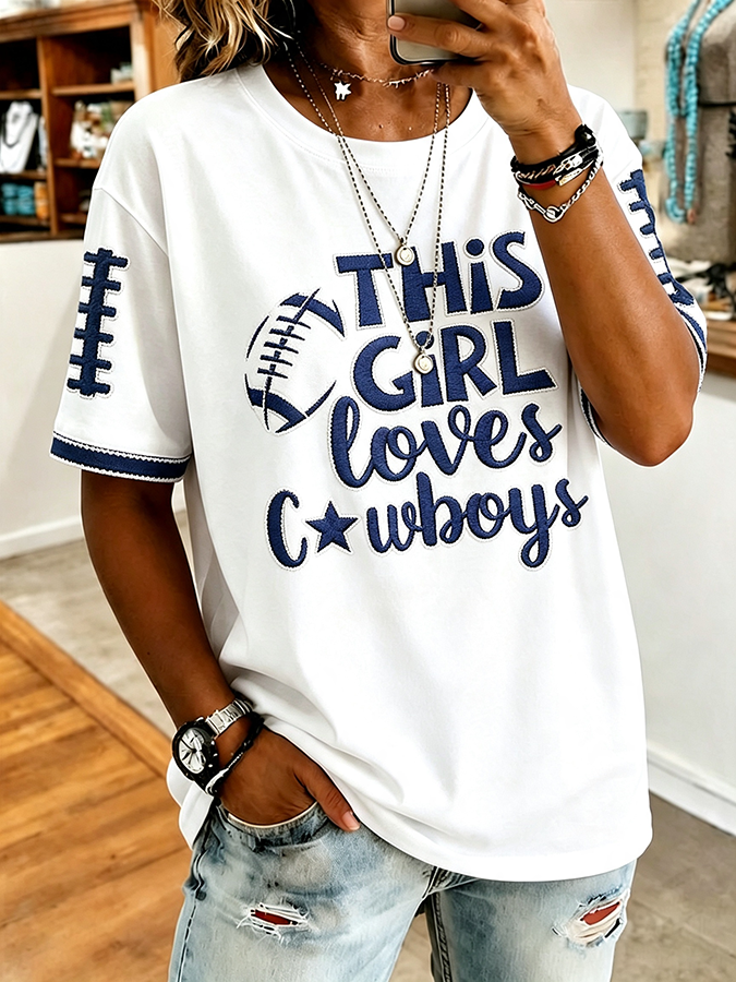 Women'S Football Printed Round Neck Short Sleeve Knitted Shirt