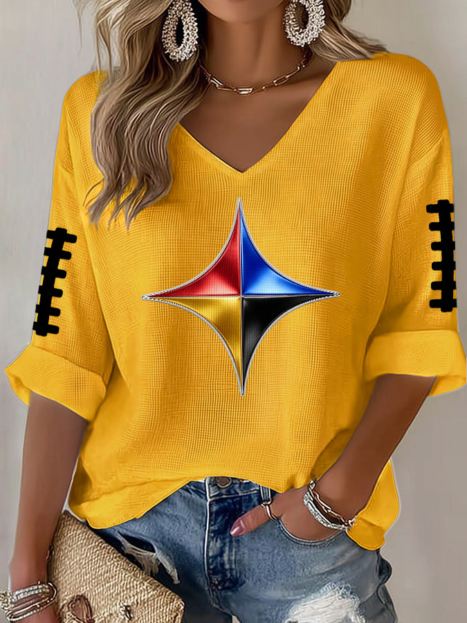 Women'S Football Print Waffle Top