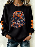 Women's football fan waffle long sleeved round neck sports shirt
