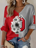 Women'S Football Print Waffle V-Neck Top