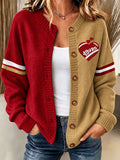 Women'S Football Printed Knitted Cardigan
