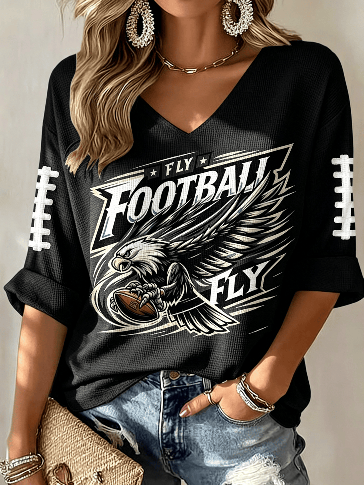 Women'S Football Printed Waffle Top