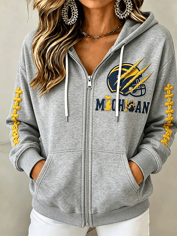 Women's Football Sports Outdoor Printed Zipper Hoodie