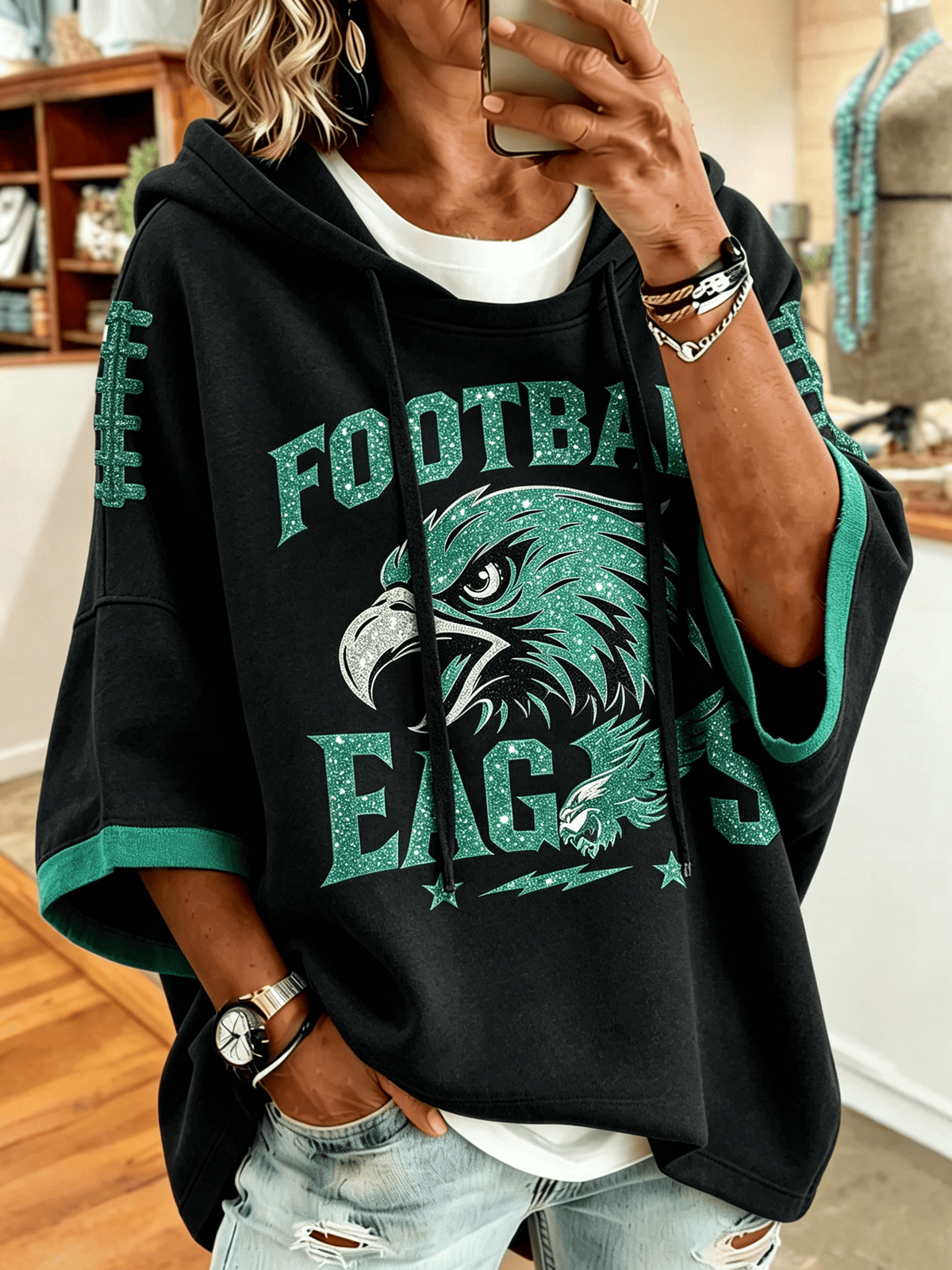 Women'S Retro Football Printed Hoodie