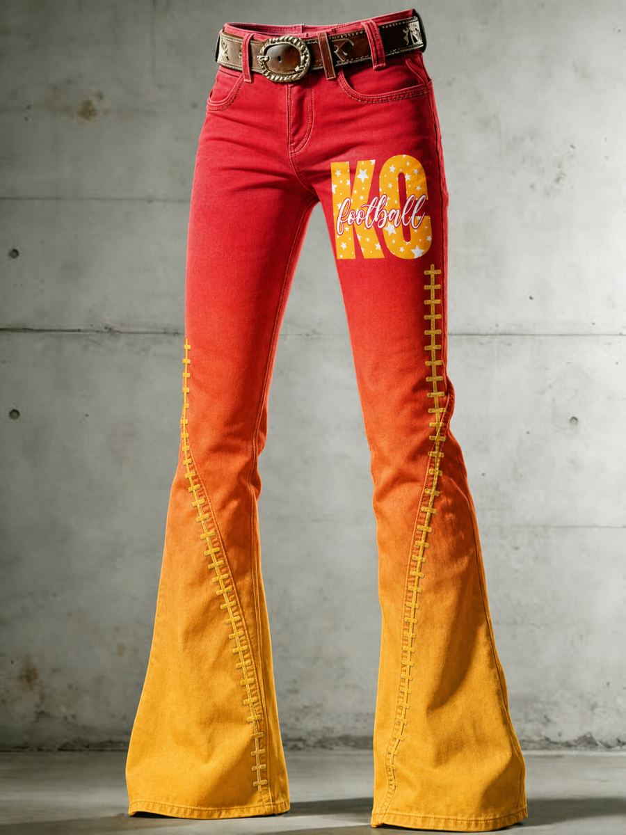 Women's Football Printed Denim Pants