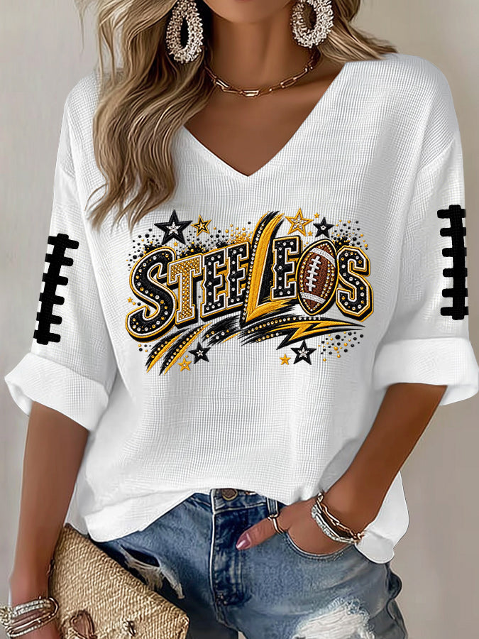 Women'S Football Print Waffle Top