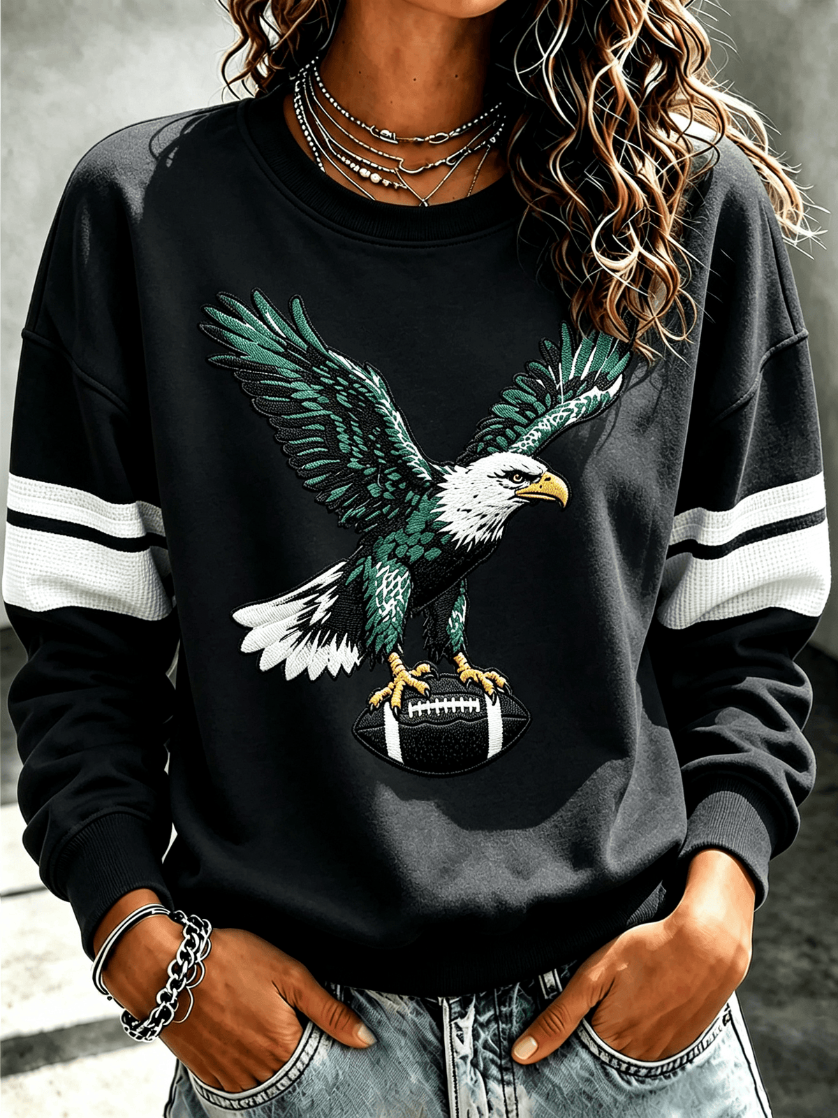 Women'S Football Printed Round Neck T-Shirt