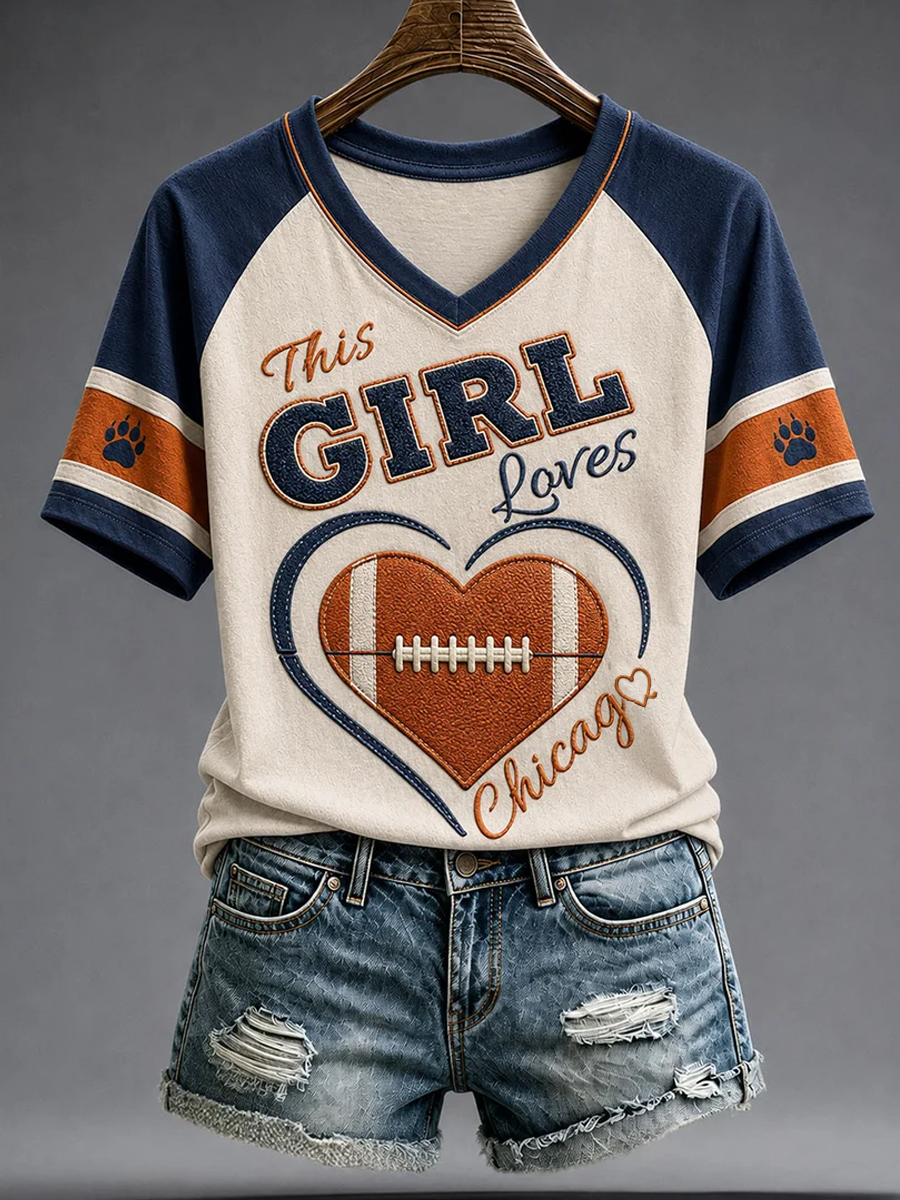 Women's Football Gameday Gift For Football Fans Casual V-Neck Tee