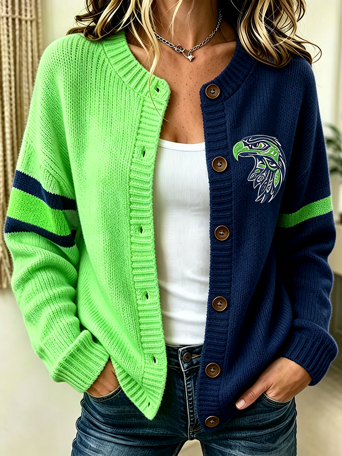 Women'S Casual Football Plant Knitted Cardigan Top