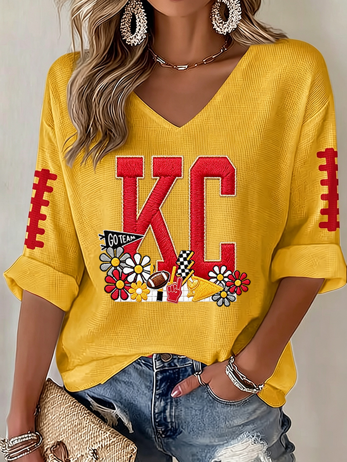Women'S Football Print Waffle Top