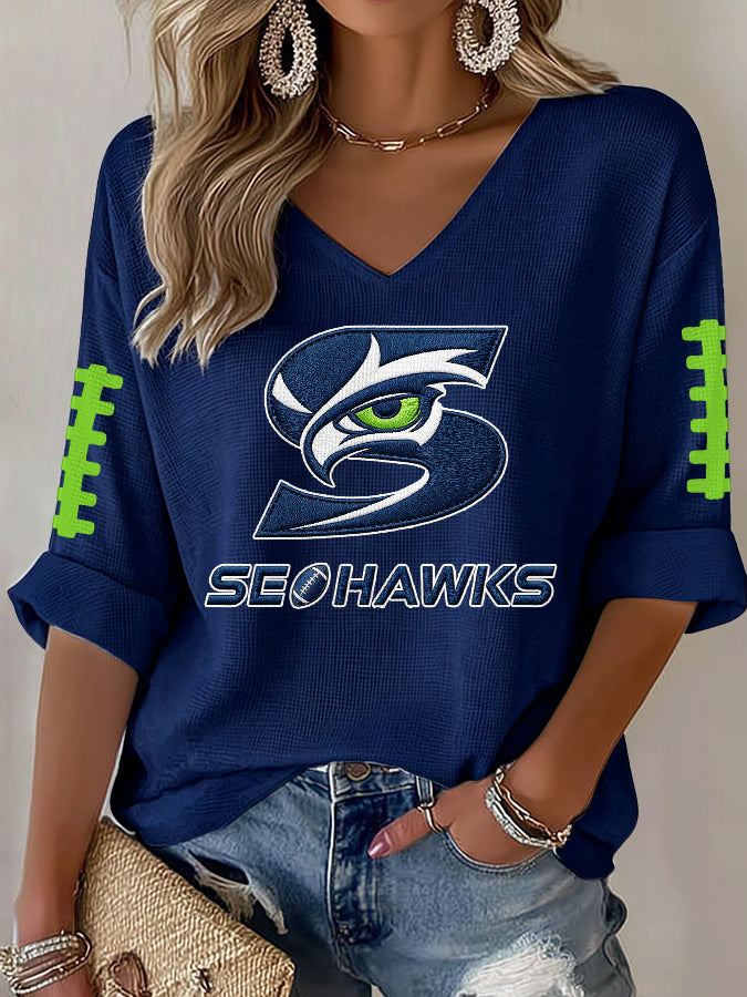 Women'S Football Print Waffle Top
