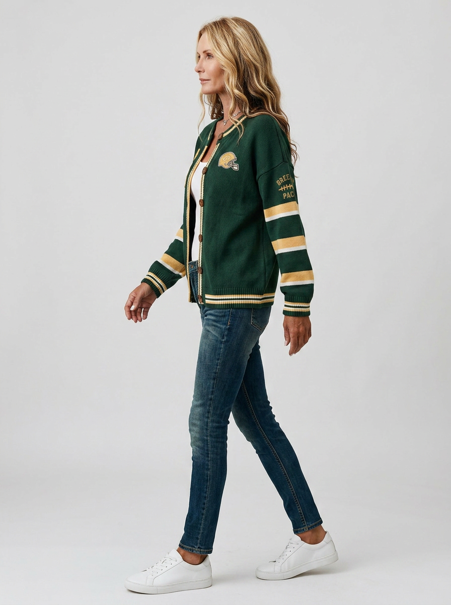 Women's Green Bay Packers Cheesehead Helmet Printed Cardigan