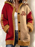 Women'S Football Print Casual Hooded Long Cardigan