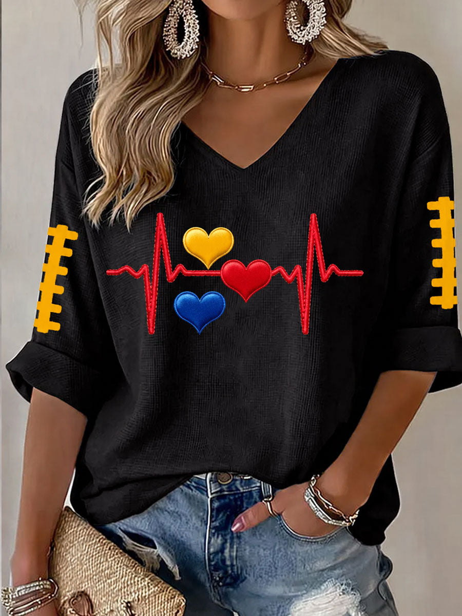 Women'S Football Print Waffle Top