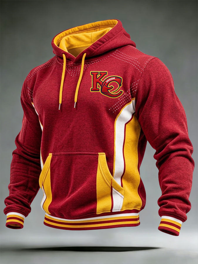 Men'S Rugby Pattern Hooded Long Sleeved Sweatshirt