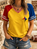 Women's Football Fan Printed Print Casual V-Neck Tee
