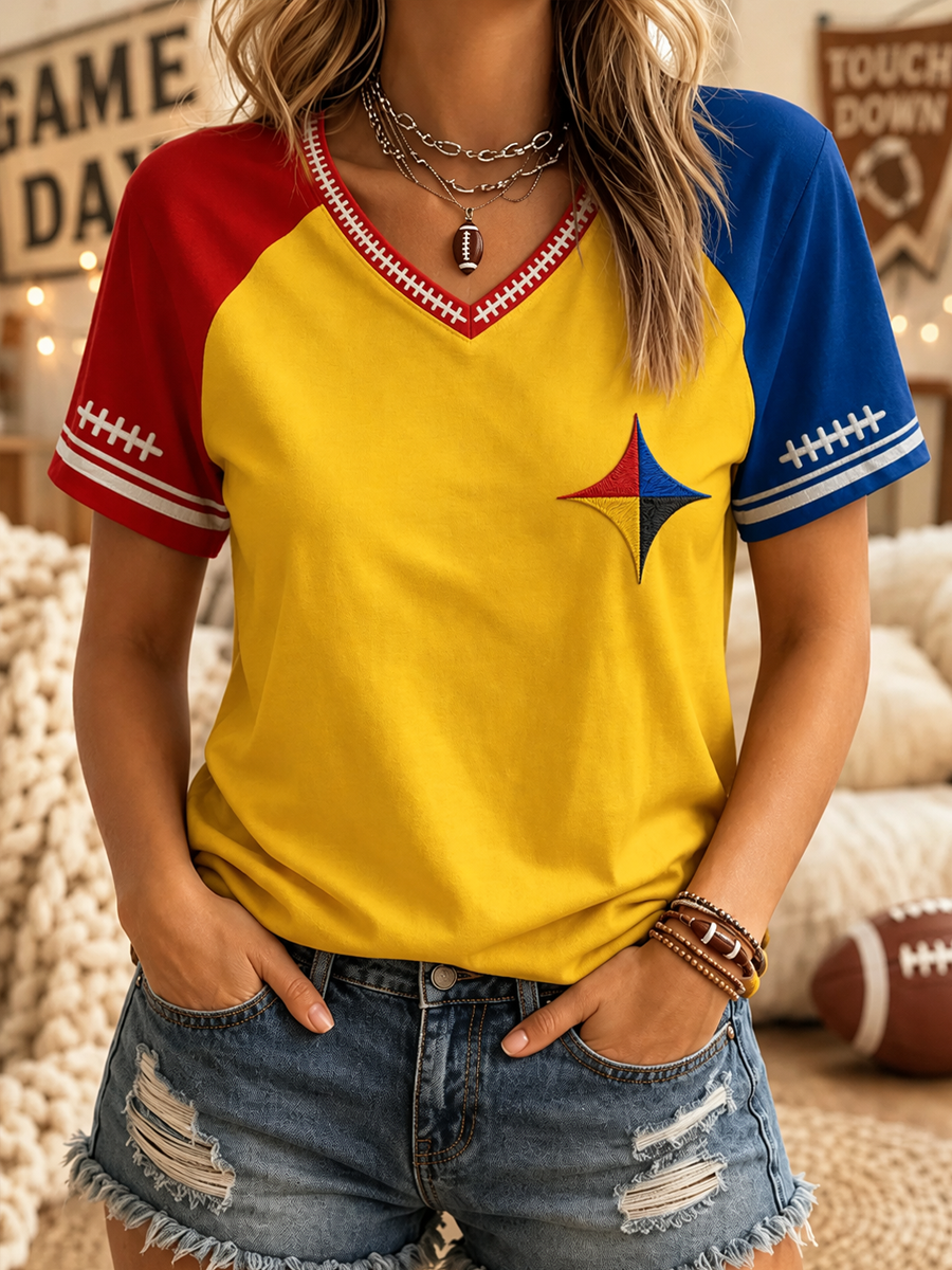 Women's Football Fan Printed Print Casual V-Neck Tee
