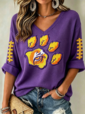 Women'S Rugby Patterned Waffle V-Neck Top