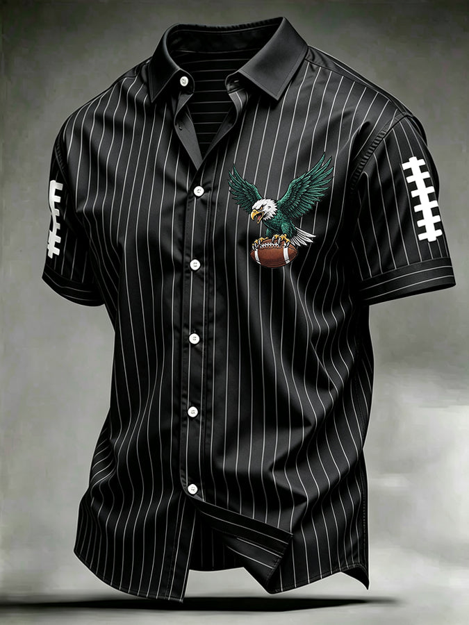 Men's Vertical Striped Football Printed Lapel Shirt