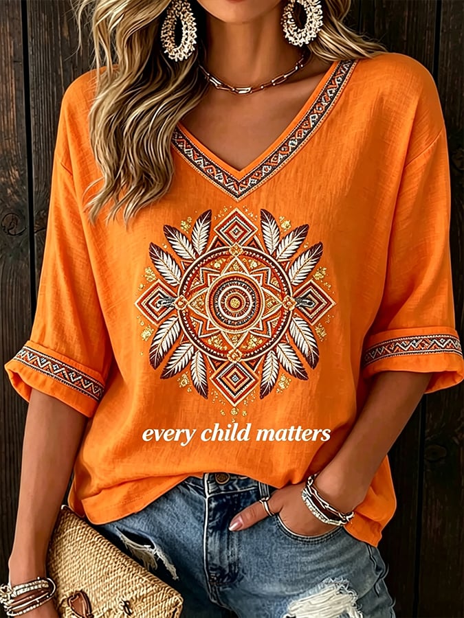Women's Retro Orange Shirt Day Print T-shirt