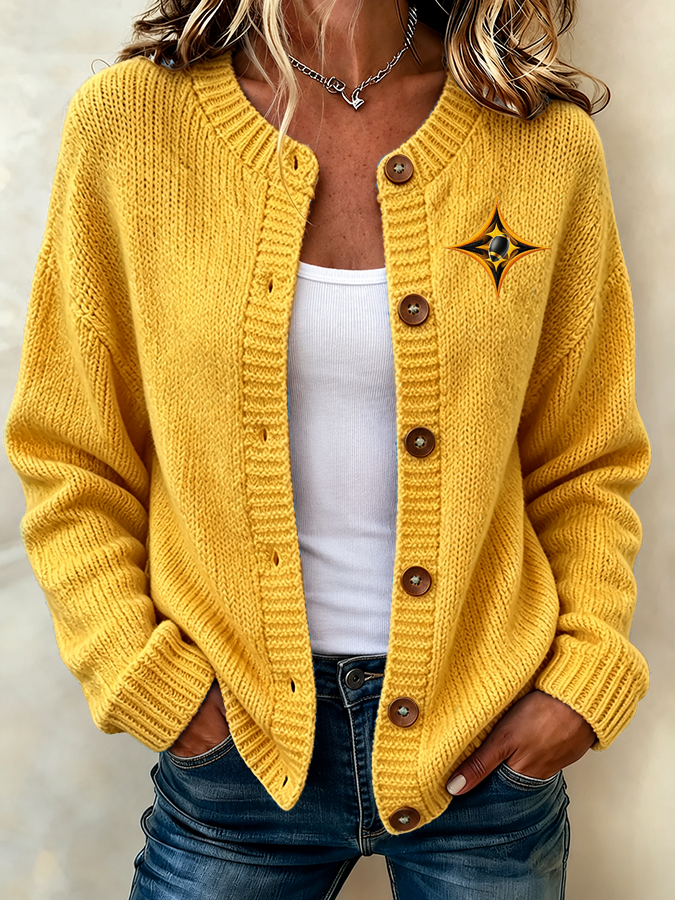 Women'S Football Printed Knitted Cardigan