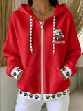 Women's Football Print Hooded Cardigan