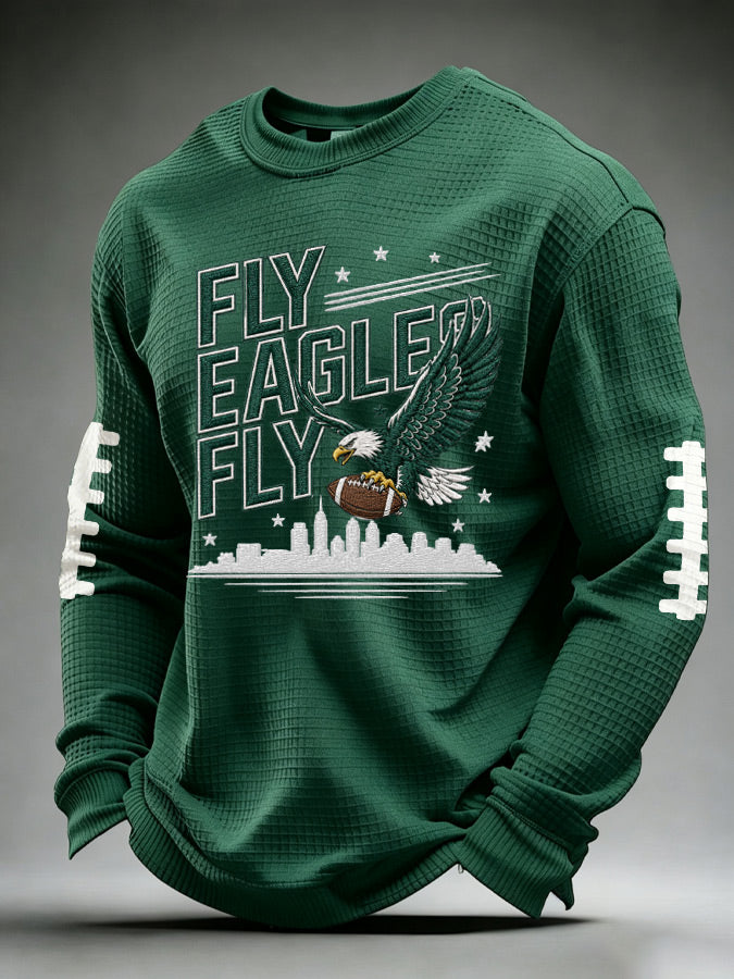 Men's Football Fan Round Neck Waffle Sweatershirt