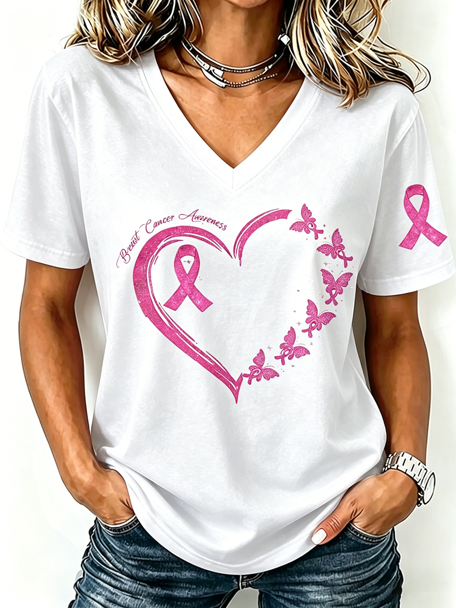 Pink Series Breast Cancer Public Welfare Slogan Printed Women'S Top