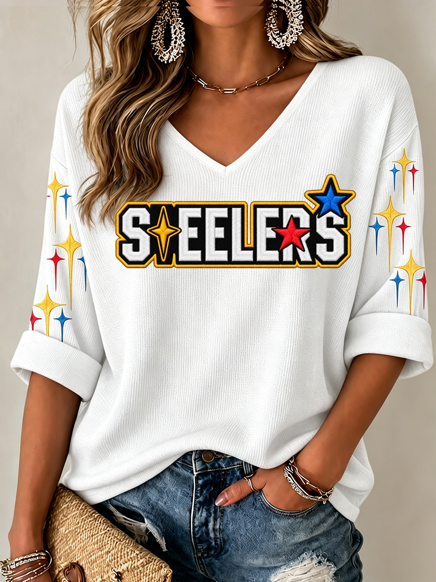 Women's Football Printed V-Neck T-Shirt