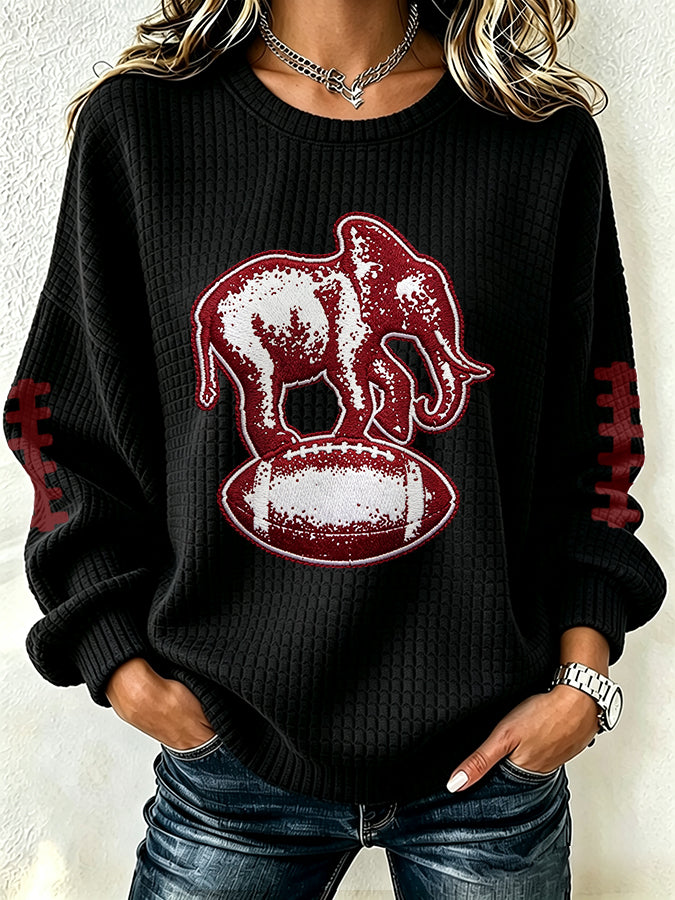 Women'S Football Print Long Sleeved Round Neck Sweatshirt