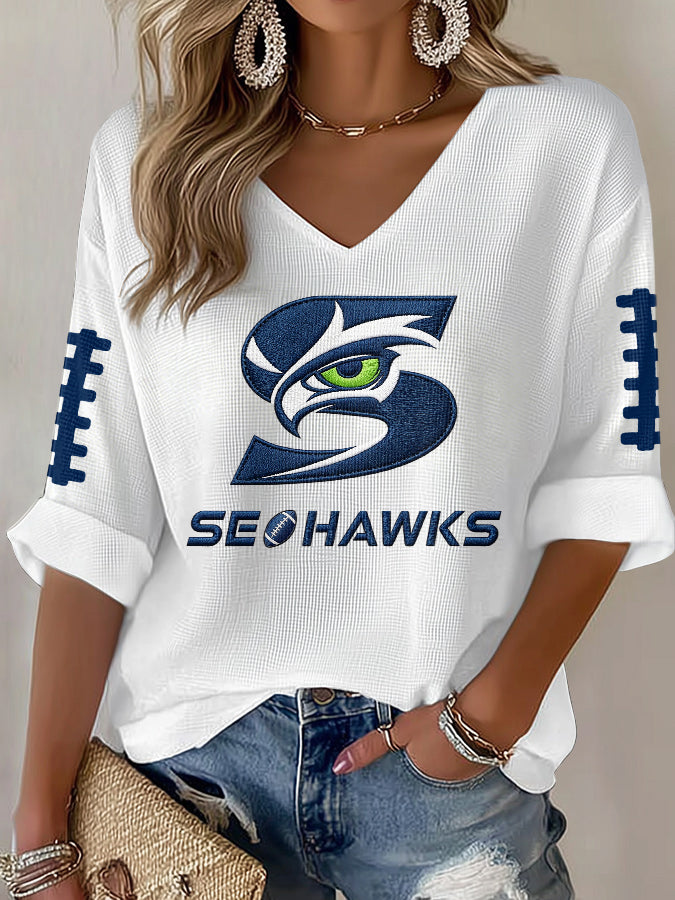 Women'S Football Print Waffle Top
