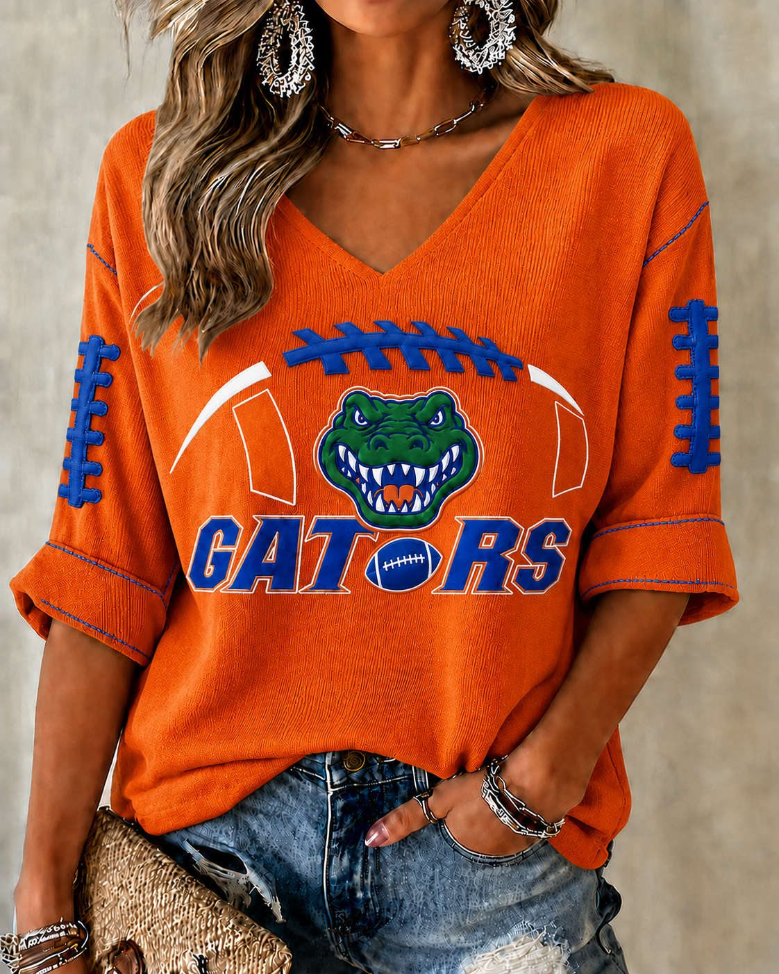 Women'S Football Print Waffle  Top
