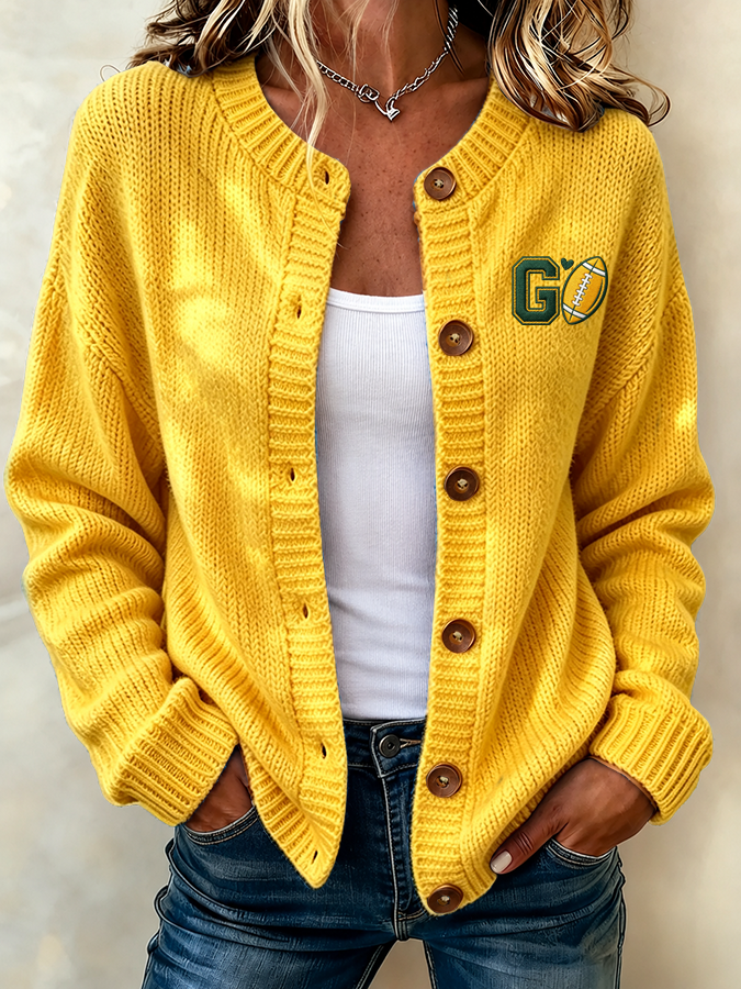Women'S Casual Football Print Knitted Cardigan Top