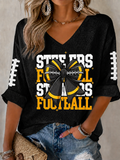 Women'S Football Print Waffle Top