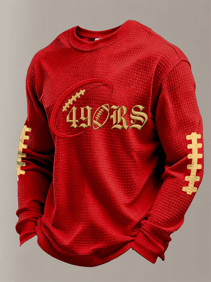 Men's Football Sports Pattern Waffle T-Shirt