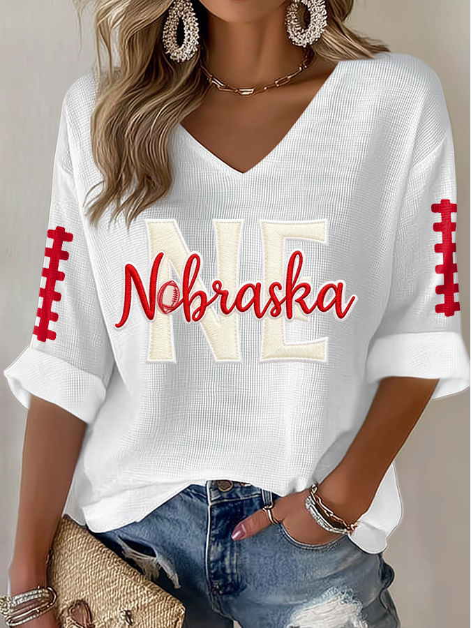 Women'S Football Print Waffle Top