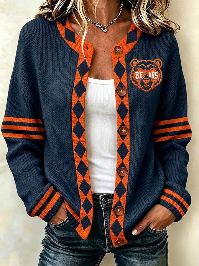 Women'S Casual Football Print Knitted Cardigan Top