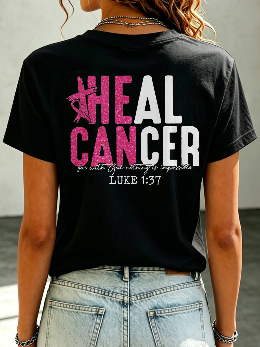 Pink Series Disease Health Awareness Public Welfare Printed Round Neck T-Shirt