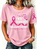 Pink Series Disease Health Awareness Public Welfare Printed Round Neck T-Shirt