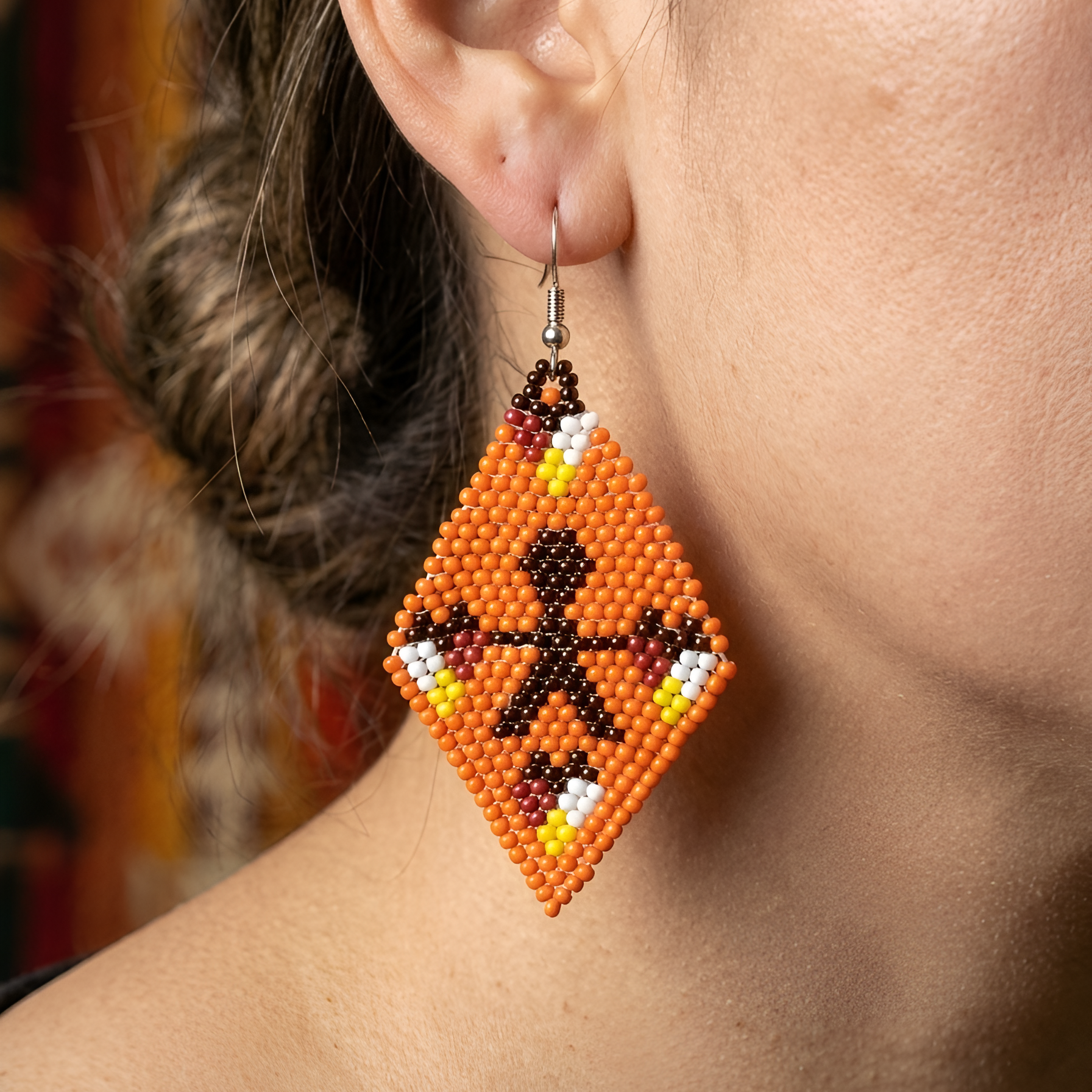 Every Child Matters Handmade Orange Beaded Earrings – Diamond Seed Bead Awareness Jewelry