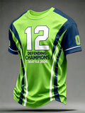 Men's Seattle Football Printed Vintage Fashion Loose Short Sleeve T-Shirt