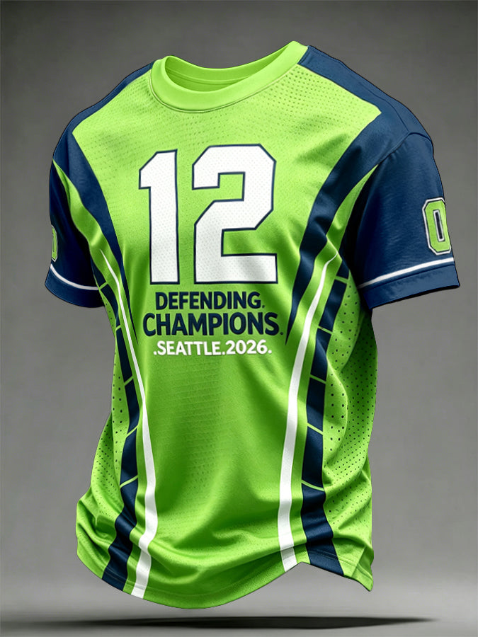 Men's Seattle Football Printed Vintage Fashion Loose Short Sleeve T-Shirt