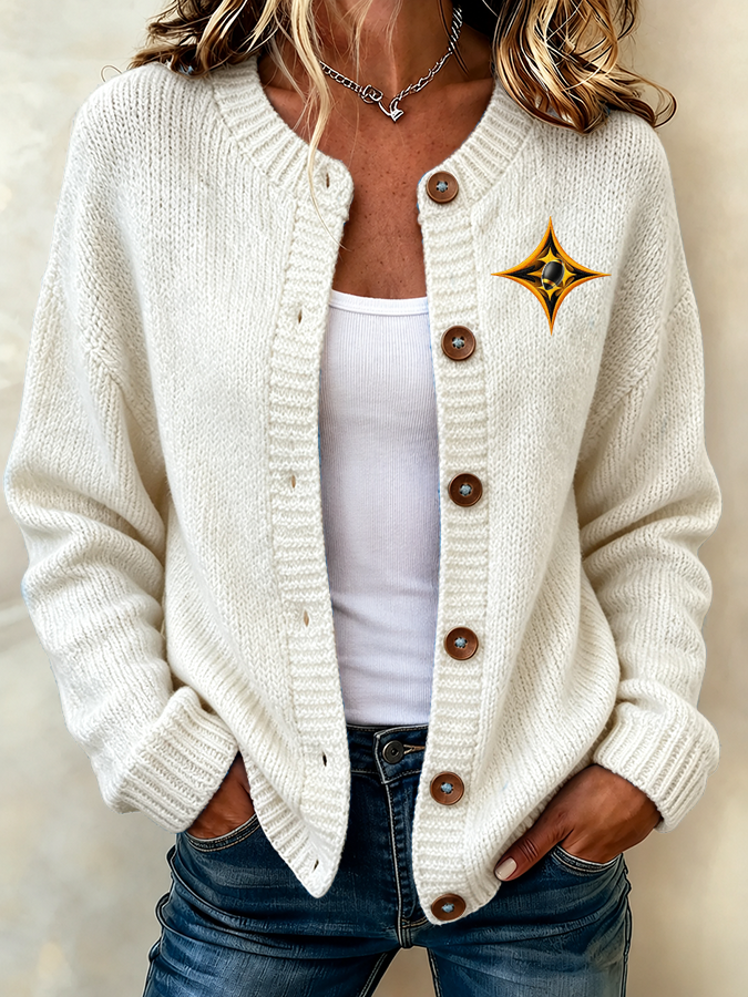Women'S Football Printed Knitted Cardigan