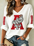Women'S Rugby Patterned Waffle V-Neck Top