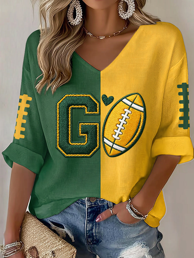 Women'S Football Print Waffle Top