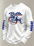 Men'S Buffalo Print Football Fans Gameday Casual Waffle Long Sleeve T-Shirt